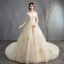 Luxury / Gorgeous Champagne Cathedral Train Wedding 2018 A-Line / Princess Tulle Beading Sequins Appliques Wedding Dresses