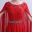 Chic / Beautiful Red Chapel Train Evening Dresses  2018 A-Line / Princess With Cloak U-Neck Chiffon Beading Crystal Rhinestone Evening Party Formal Dresses