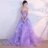 Chic / Belle 2017 Violet Princesse Dentelle Bustier Fait main Appliques Dos Nu Robe De Ceremonie Robe De Soirée
