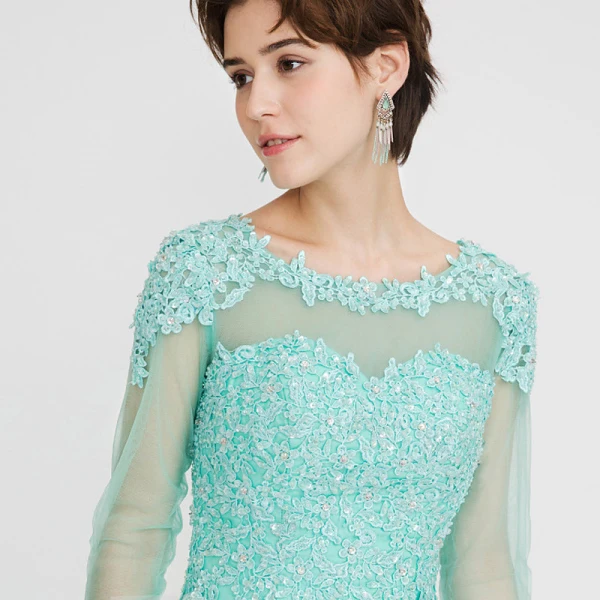 Classic Elegant Mint Green Evening Dresses 2020 A-Line / Princess Floor-Length / Long Long Sleeve U-Neck Appliques Backless Beading Rhinestone Evening Classic Elegant Mint Green Evening Dresses 2020 A-Line / Princess Floor-Length / Long Long Sleeve U-Neck Appliques Backless Beading Rhinestone Evening