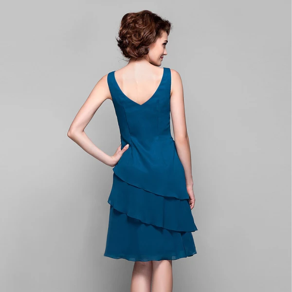 Klassieke Elegante Ink Blauw Moeder Van De Bruid Kleding 2020 A lijn Korte U-hals Rits Omhoog Mouwloos Met Sjaal Gezwollen Huwelijk Avond Jurken Voor Bruiloft