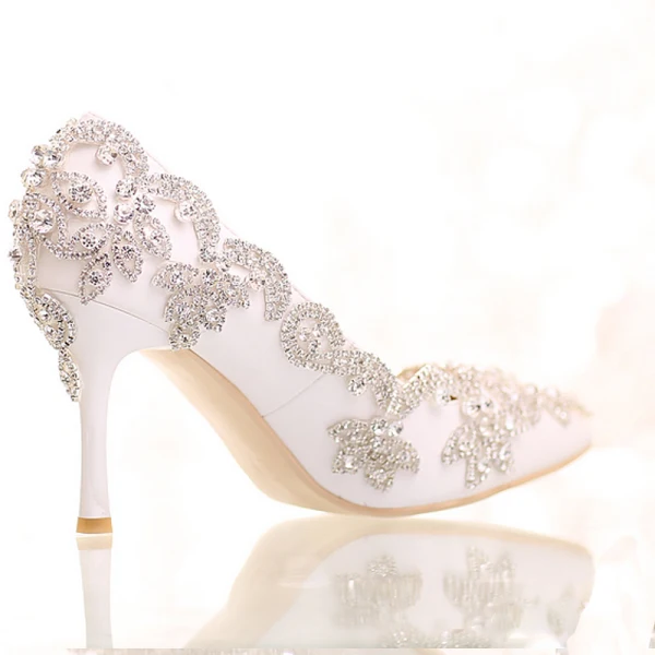 Chic / Beautiful 2017 9 cm White Casual Church PU Crystal Rhinestone High Heels Stiletto Heels Pumps Wedding Shoes