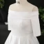 Schlicht Weiß Übergröße Brautkleider / Hochzeitskleider 2020 A Linie Off Shoulder Kurze Ärmel Einfarbig Kathedrale Schleppe Gekreuzte Träger Handgefertigt Satin Hochzeit