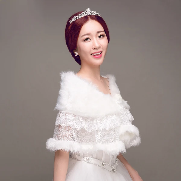 Blanche Hiver En Dentelle Fausse Fourrure Mariage Châles 2017