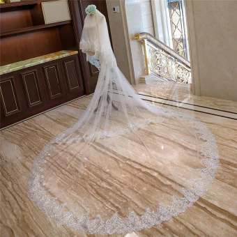 Luxury Gorgeous White Royal Train Wedding Lace Tulle Appliques 4 M Wedding Veils 2018