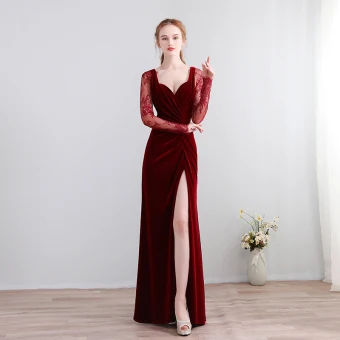 Moderne Mode Longue Bordeaux Robe De Soirée 2018 Trompette Sirène V Cou Lacer Charmeuse Dos Nu Percé Robe De Ceremonie