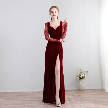 Mode Långa Burgundy Aftonklänningar 2018 Trumpet Sjöjungfru V Hals Snörning Charmeuse Halterneck Pierced Formella Klänningar