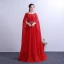 Chic / Beautiful Red Chapel Train Evening Dresses  2018 A-Line / Princess With Cloak U-Neck Chiffon Beading Crystal Rhinestone Evening Party Formal Dresses