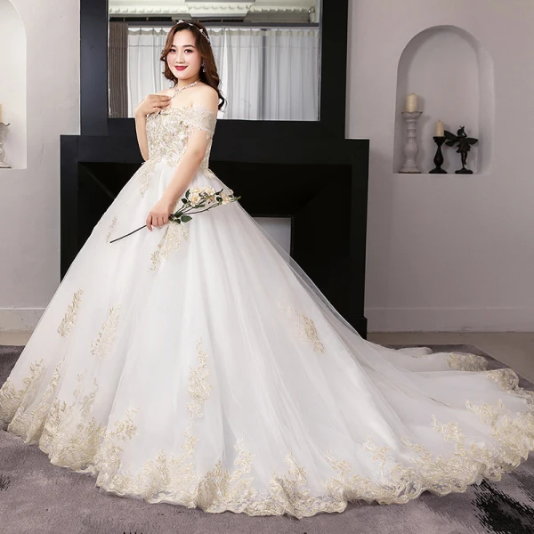Luxury / Gorgeous White Plus Size Ball Gown Wedding Dresses 2019 Lace Tulle Appliques Backless Embroidered Strapless Cathedral Train Wedding