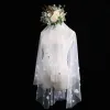 Chic / Beautiful White Short Wedding Veils Lace Flower Chiffon Wedding Accessories 2019