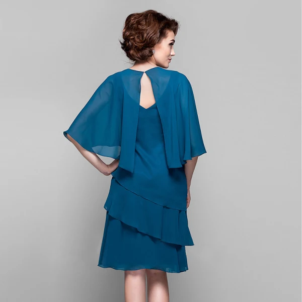Klassieke Elegante Ink Blauw Moeder Van De Bruid Kleding 2020 A lijn Korte U-hals Rits Omhoog Mouwloos Met Sjaal Gezwollen Huwelijk Avond Jurken Voor Bruiloft