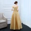 Chic / Beautiful Gold Evening Dresses  2017 A-Line / Princess Off-The-Shoulder Charmeuse Striped Ruffle Evening Party Formal Dresses