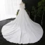 Schlicht Weiß Übergröße Brautkleider / Hochzeitskleider 2020 A Linie Off Shoulder Kurze Ärmel Einfarbig Kathedrale Schleppe Gekreuzte Träger Handgefertigt Satin Hochzeit