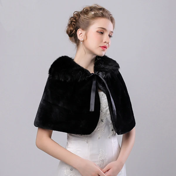 Noire Hiver Fausse Fourrure Encolure Dégagée Promo Soirée Manteaux / vestes 2017