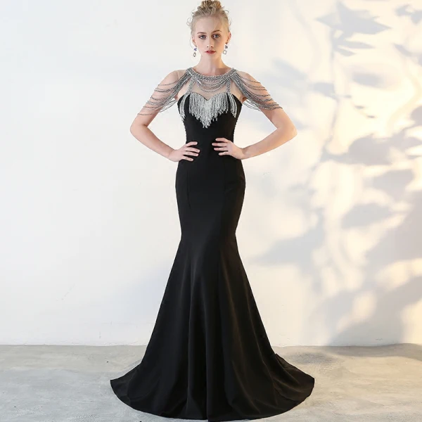 Modern / Fashion Black Evening Dresses 2017 Trumpet / Mermaid U-Neck Backless Beading Rhinestone Evening Party Formal Dresses
