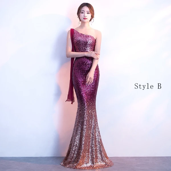 Bling Bling Traube Sweep / Pinsel Zug Abendkleider 2018 Mermaid One-Shoulder Rückenfreies Perlenstickerei Pailletten Abend Festliche Kleider
