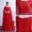 Chic / Beautiful Red Chapel Train Evening Dresses  2018 A-Line / Princess With Cloak U-Neck Chiffon Beading Crystal Rhinestone Evening Party Formal Dresses