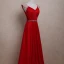 Chic / Beautiful 2017 Red Evening Dresses  V-Neck Striped Backless Pearl A-Line / Princess Formal Dresses