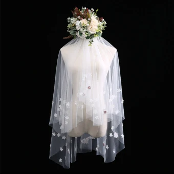 Chic Beautiful White Short Wedding Veils Lace Flower Chiffon Wedding Accessories 2019