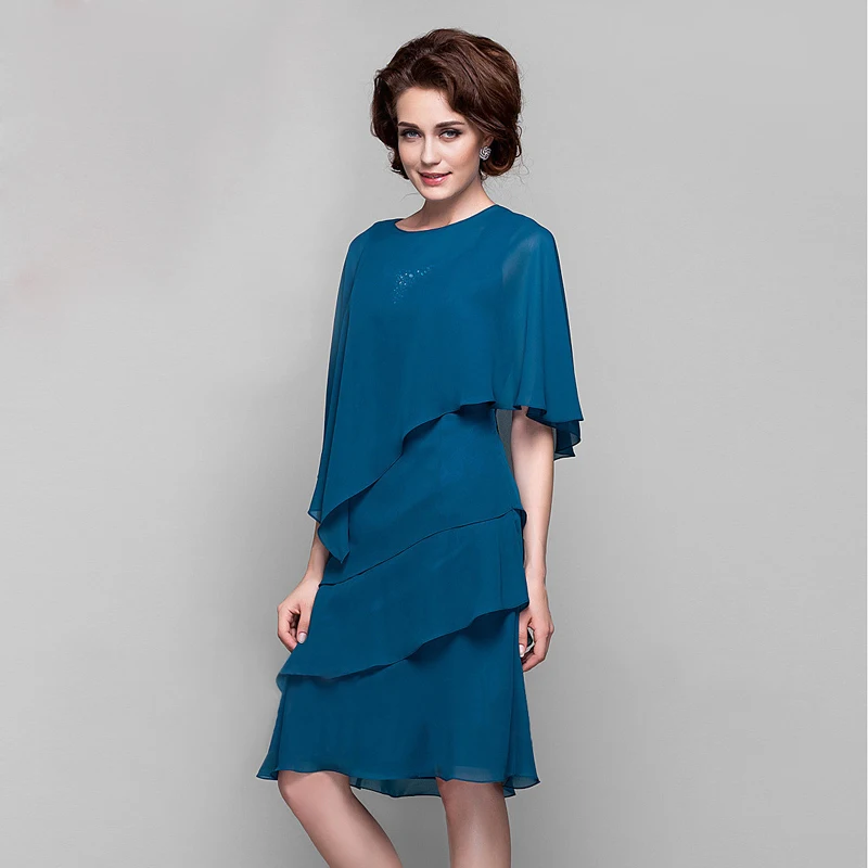 Classic Elegant Ink Blue Mother Of The Bride Dresses 2020 A Line Princess  Short U Neck Zipper Up Sleeveless With Shawl Puffy Wedding Evening Party  Wedding Party Dresses