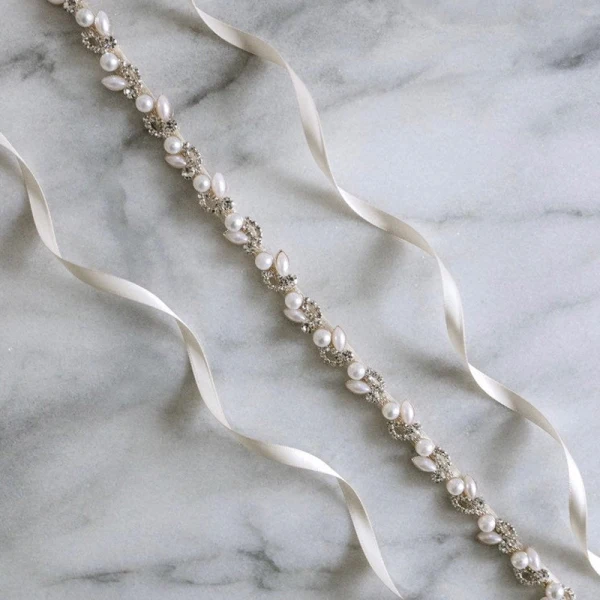 Modern / Fashion Ivory Sash Wedding 2020 Satin Metal Beading Crystal Pearl Rhinestone Prom Evening Party Accessories