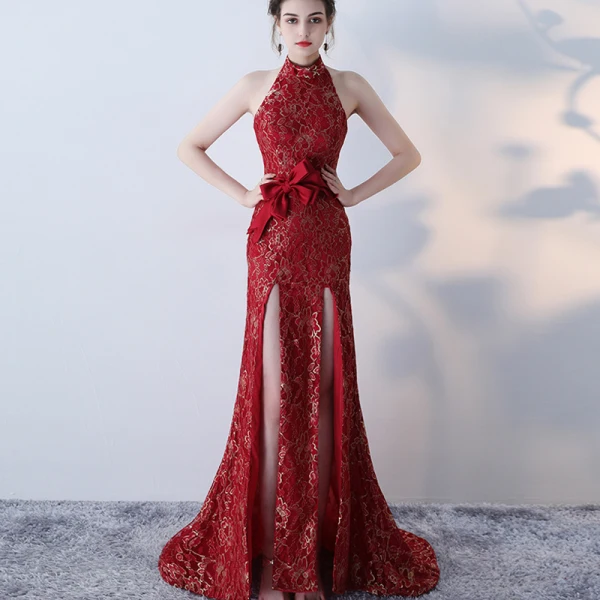 Amazing / Unique Red Evening Dresses 2017 Trumpet / Mermaid High Neck Lace Butterfly Appliques Backless Evening Party Formal Dresses