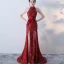 Amazing / Unique Red Evening Dresses  2017 Trumpet / Mermaid High Neck Lace Butterfly Appliques Backless Evening Party Formal Dresses