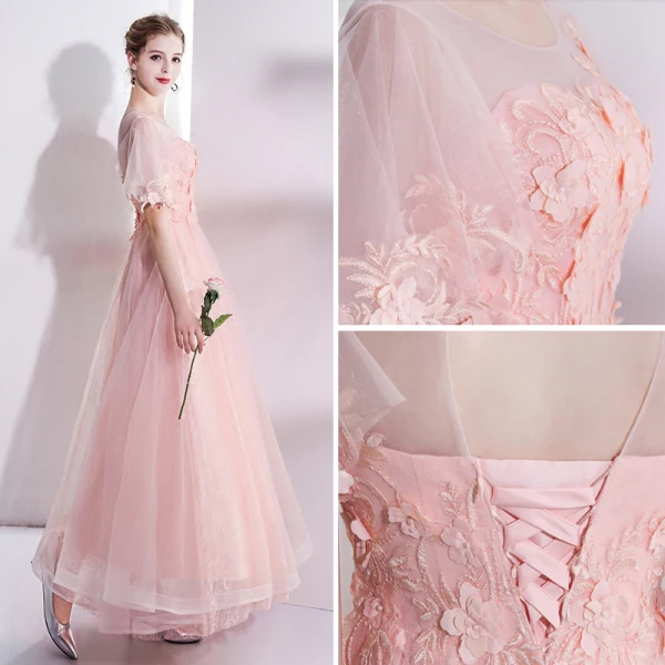 Modern / Fashion Pearl Pink Evening Dresses 2017 Trumpet / Mermaid U-Neck Tulle Appliques Backless Beading Evening Party Formal Dresses