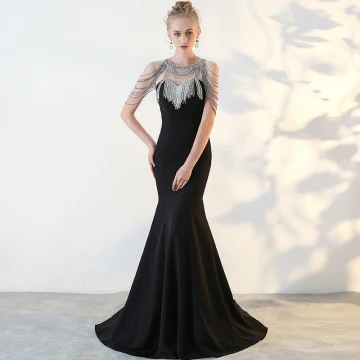 Modern Fashion Black Evening Dresses 2017 Trumpet Mermaid U Neck Backless Beading Rhinestone Evening Party Formal Dresses