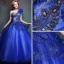 Affordable Royal Blue Prom Dresses 2017 Tulle One-Shoulder Ball Gown Appliques Backless Beading Prom Formal Dresses