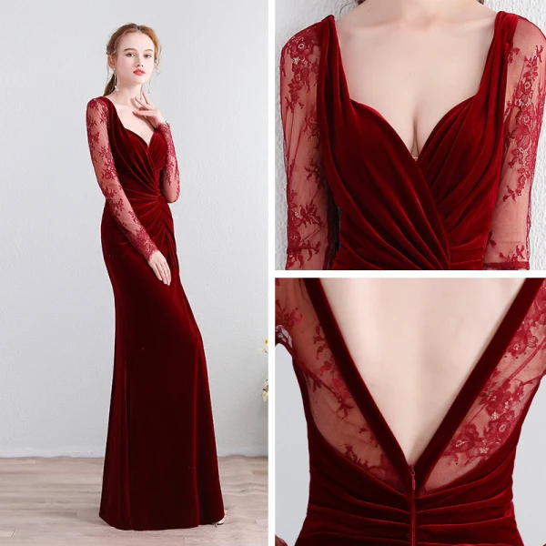 Modern / Fashion Floor-Length / Long Burgundy Evening Dresses 2018 Trumpet / Mermaid V-Neck Lace-up Charmeuse Backless Pierced Formal Dresses