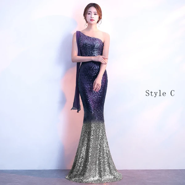 Bling Bling Traube Sweep / Pinsel Zug Abendkleider 2018 Mermaid One-Shoulder Rückenfreies Perlenstickerei Pailletten Abend Festliche Kleider