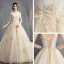 Luxury / Gorgeous Champagne Cathedral Train Wedding 2018 A-Line / Princess Tulle Beading Sequins Appliques Wedding Dresses