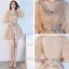 Sparkly Bling Bling Champagne Party Dresses 2018 Tulle V-Neck A-Line / Princess 1/2 Sleeves Beading Sequins Short Cocktail Party Formal Dresses
