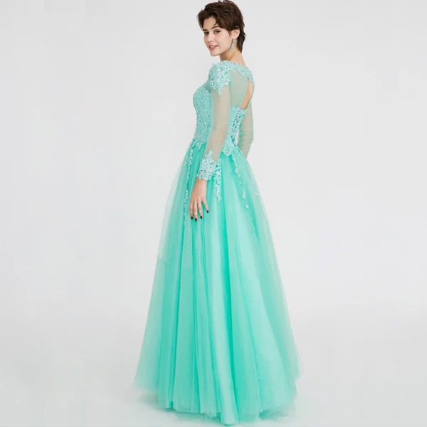 Classic Elegant Mint Green Evening Dresses 2020 A-Line / Princess Floor-Length / Long Long Sleeve U-Neck Appliques Backless Beading Rhinestone Evening Classic Elegant Mint Green Evening Dresses 2020 A-Line / Princess Floor-Length / Long Long Sleeve U-Neck Appliques Backless Beading Rhinestone Evening