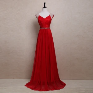 Chic Belle 2017 Rouge Robe De Soirée V Cou Rayé Dos Nu Perle Princesse Robe De Ceremonie