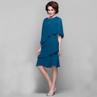 Classic Elegant Ink Blue Mother Of The Bride Dresses 2020 A Line Princess Short U Neck Zipper Up Sleeveless With Shawl Puffy Wedding Evening Party Wedding Party Dresses