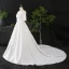 Schlicht Weiß Übergröße Brautkleider / Hochzeitskleider 2020 A Linie Off Shoulder Kurze Ärmel Einfarbig Kathedrale Schleppe Gekreuzte Träger Handgefertigt Satin Hochzeit