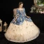 Vintage / Retro Medieval Champagne Ball Gown Prom Dresses 2021 Square Neckline 1/2 Sleeves Floor-Length / Long 3D Lace Handmade  Flower Backless Beading Rhinestone Cosplay Prom Formal Dresses