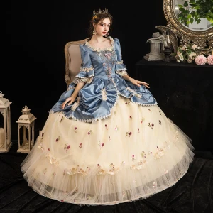 Vintage Medieval Champán Ball Gown Vestidos De Gala 2021 Escote Cuadrado 1 2 Ærmer Largos Encaje 3 D Hecho A Mano Flor Sin Espalda Rebordear Rhinestone Cosplay Gala Vestidos Formales