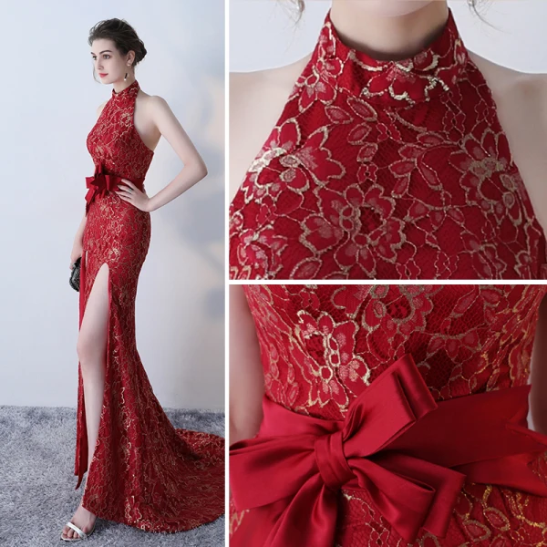 Amazing / Unique Red Evening Dresses 2017 Trumpet / Mermaid High Neck Lace Butterfly Appliques Backless Evening Party Formal Dresses