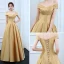 Chic / Beautiful Gold Evening Dresses  2017 A-Line / Princess Off-The-Shoulder Charmeuse Striped Ruffle Evening Party Formal Dresses