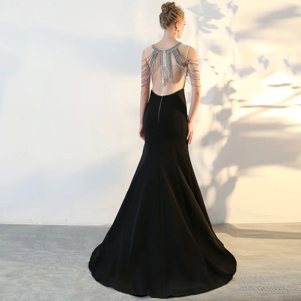 Modern / Fashion Black Evening Dresses 2017 Trumpet / Mermaid U-Neck Backless Beading Rhinestone Evening Party Formal Dresses