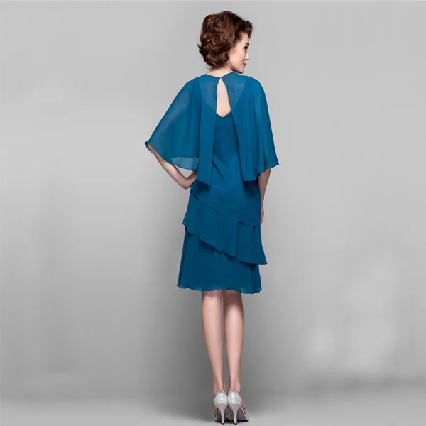 Klassieke Elegante Ink Blauw Moeder Van De Bruid Kleding 2020 A lijn Korte U-hals Rits Omhoog Mouwloos Met Sjaal Gezwollen Huwelijk Avond Jurken Voor Bruiloft