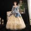 Vintage / Retro Medieval Champagne Ball Gown Prom Dresses 2021 Square Neckline 1/2 Sleeves Floor-Length / Long 3D Lace Handmade  Flower Backless Beading Rhinestone Cosplay Prom Formal Dresses