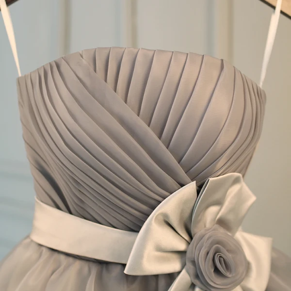 Chic / Beautiful Grey Graduation Dresses 2017 A-Line / Princess Spaghetti Straps Tulle Flower Backless Homecoming Formal Dresses
