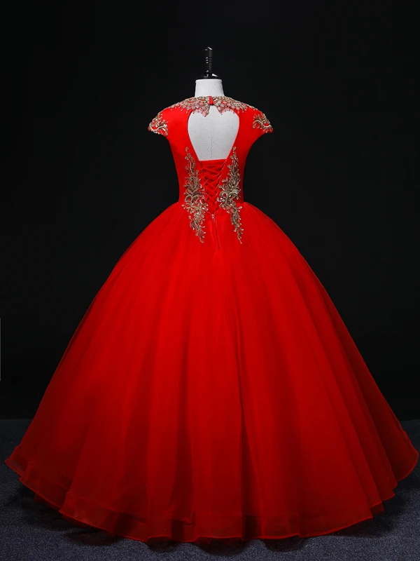 Ethnic Red Sequins Prom Dresses Ball Gown 2022 V-Neck Sleeveless Backless Floor-Length / Long Formal Dresses