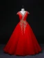 Ethnic Red Sequins Prom Dresses Ball Gown 2022 V-Neck Sleeveless Backless Floor-Length / Long Formal Dresses