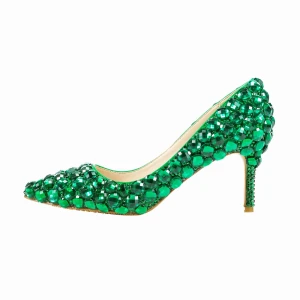 Chic Belle Vert Faux Diamant Cocktail Escarpins 2022 Cuir 8 Cm Talons Aiguilles À Bout Pointu Escarpins Talons Hauts
