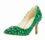 Chic / Beautiful Green Rhinestone Cocktail Party Pumps 2022 Leather 8 cm Stiletto Heels Pointed Toe Pumps High Heels
